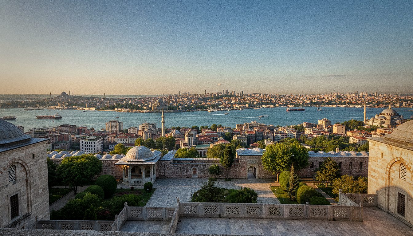 Vista do Estreito de Bósforo a partir dos terraços de um antigo palácio
